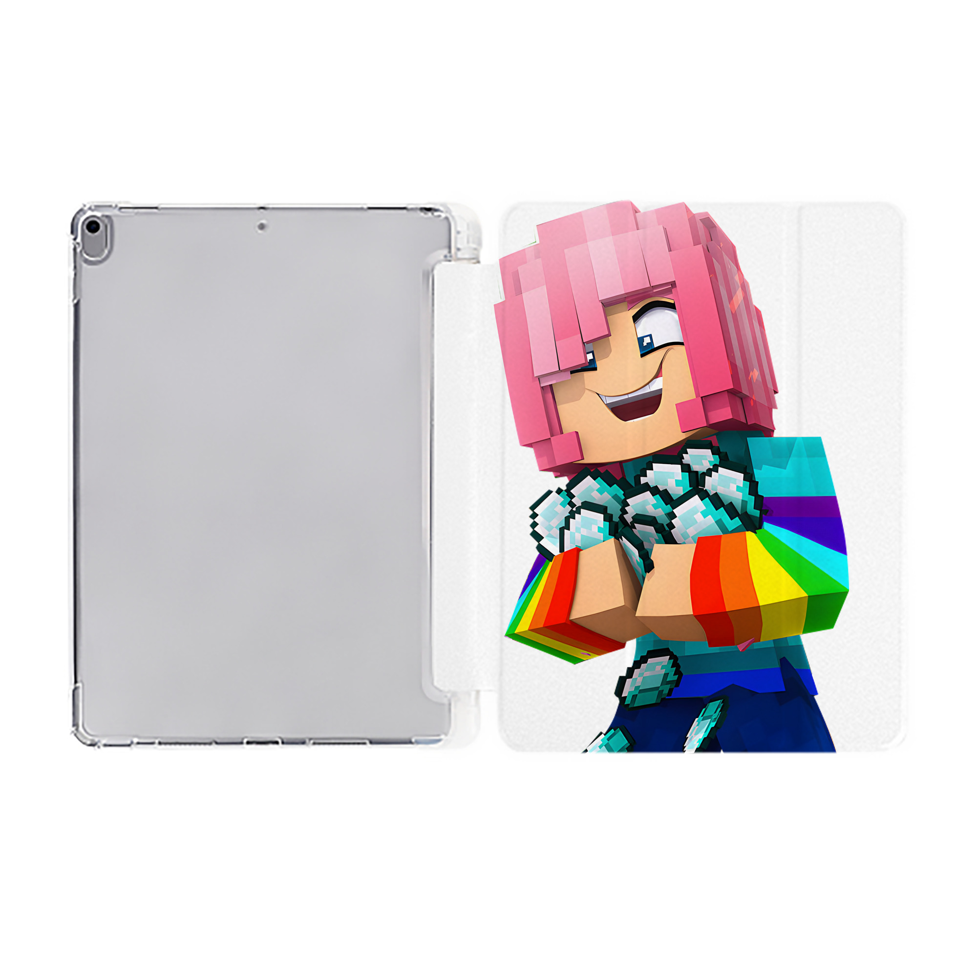 （画像用） マインクラフト ブロックの世界 Minecraft MC Block world IPad ケース ペン収納付き 三つ折りスタンド PUレザー×シリコン 対応機種9.5/10.5/10.9インチ